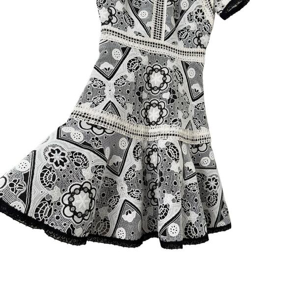 Alexis Emiliana Fit & Flare Mini Dress in Black and White Diamond Lace, XS - Picture 10 of 15